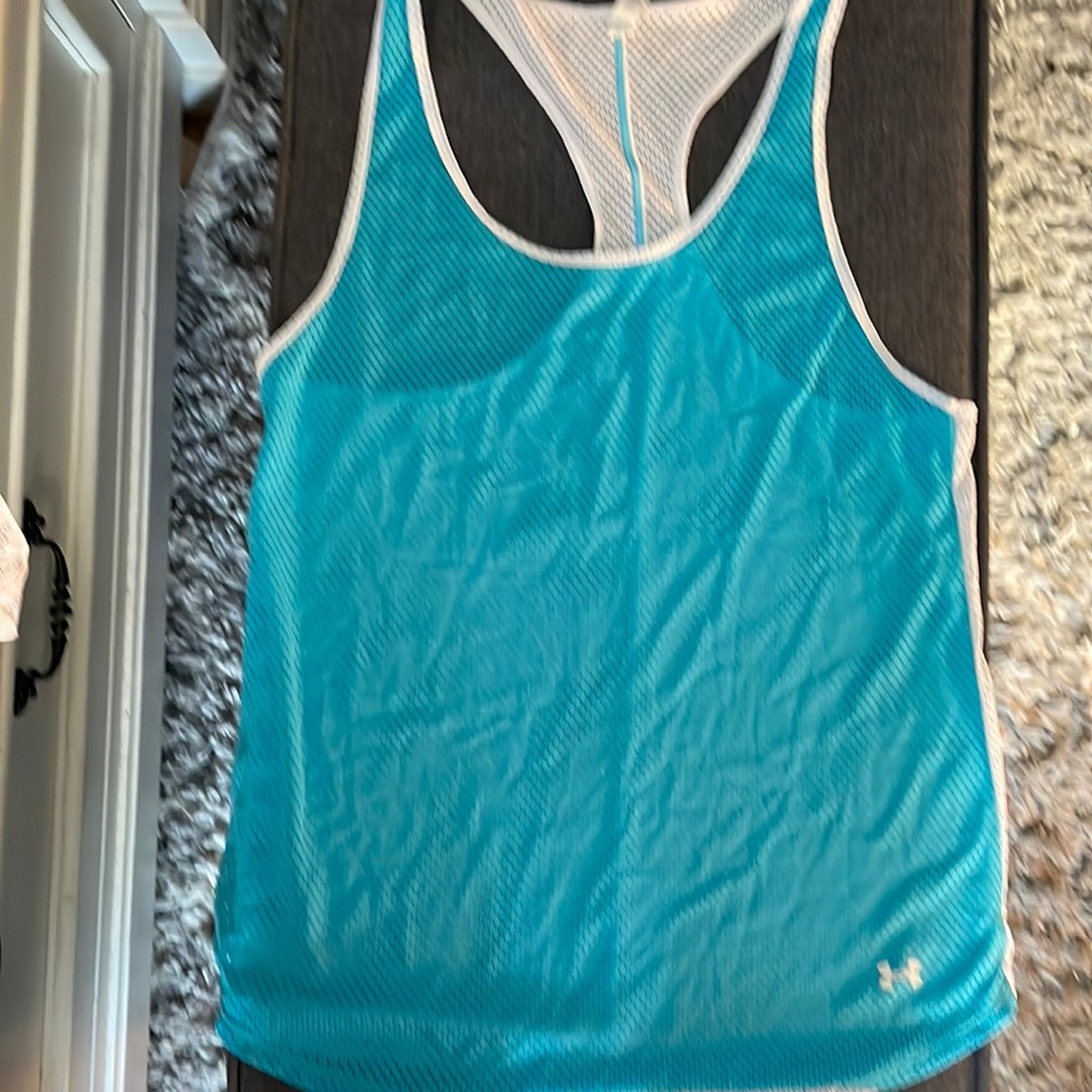 Under armor tank top, blue and white large